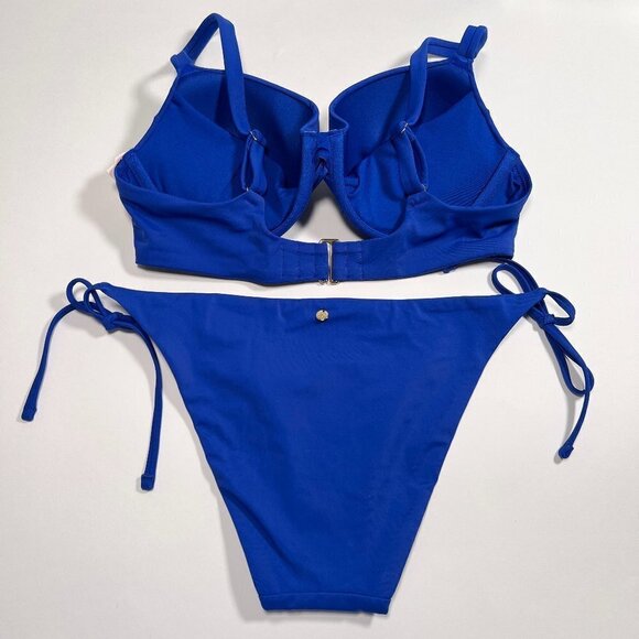 Victoria Secret 32A S Twist Front Push Up Bikini Top Cheeky Bottom Set Blue Oar - Picture 3 of 8